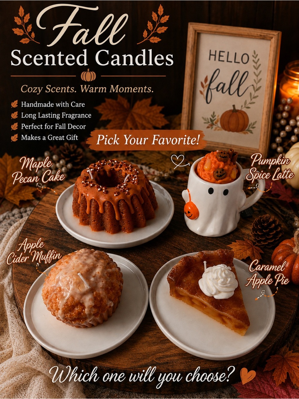 Fall Scented Candles - Pumpkin Spice Latte, Caramel Apple Pie & More